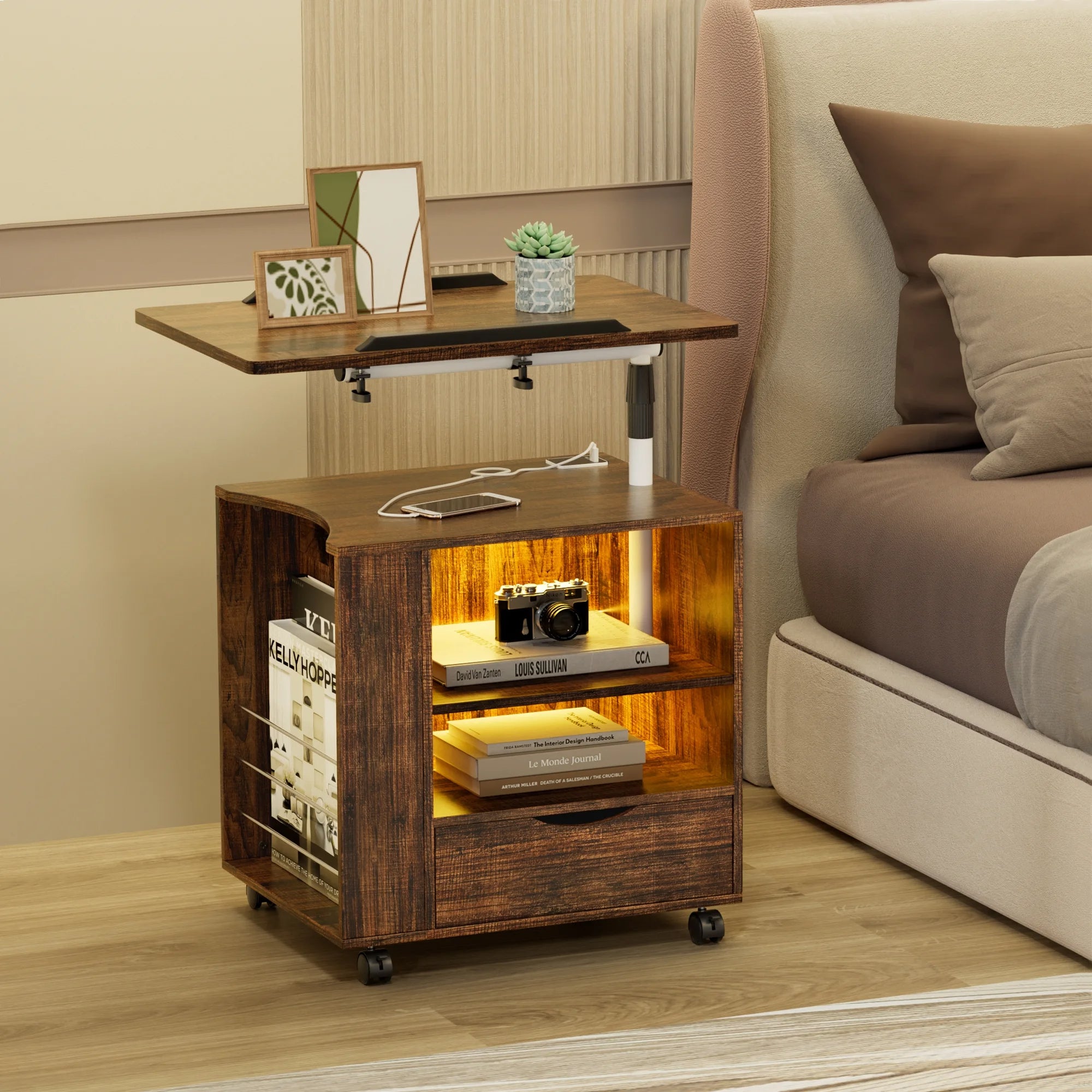 homall-bedroom-nachttisch-mit-led-und-usb-schwarz image 3