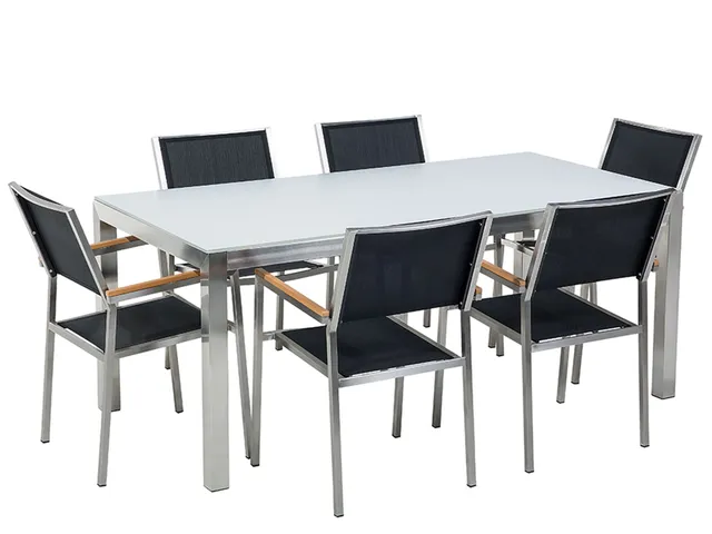 beliani-grosseto-gartenset-6-sitzer-wei-schwarz-180-cm-glas image 1