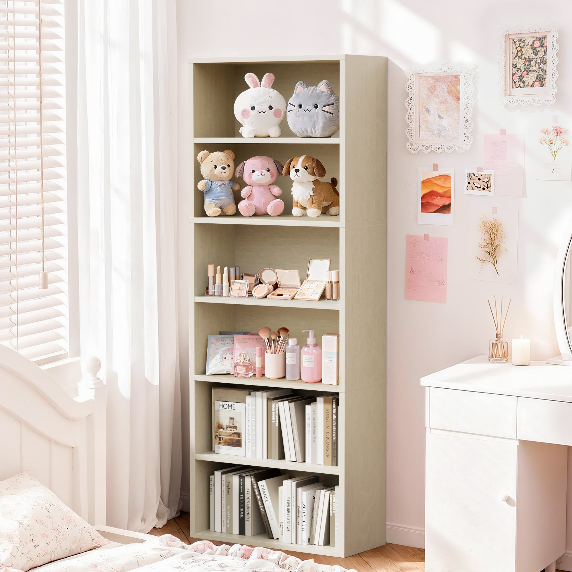 homall-bookcase-b-cherregal-wei-6-f-cher-eckregal-holz image 8