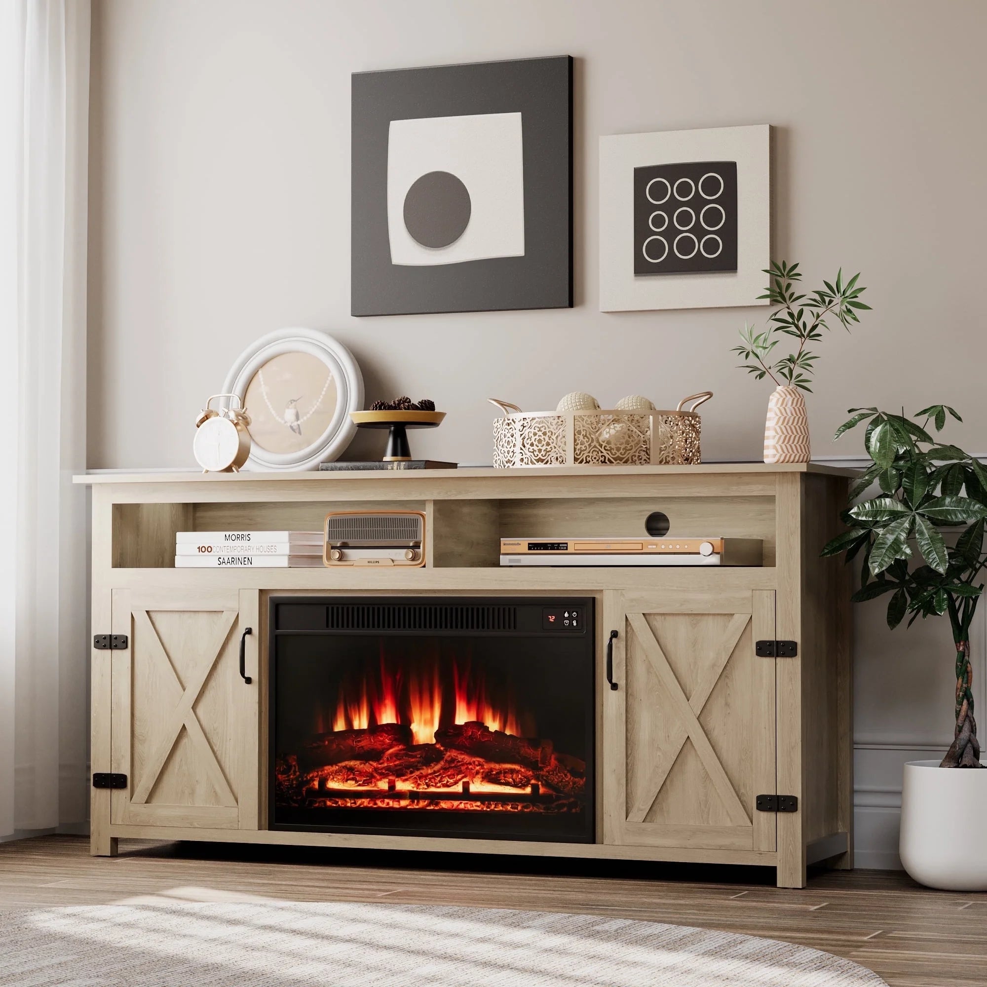homall-tv-stand-65-zoll-kamin-lowboard-dunkelbraun-holz image 3