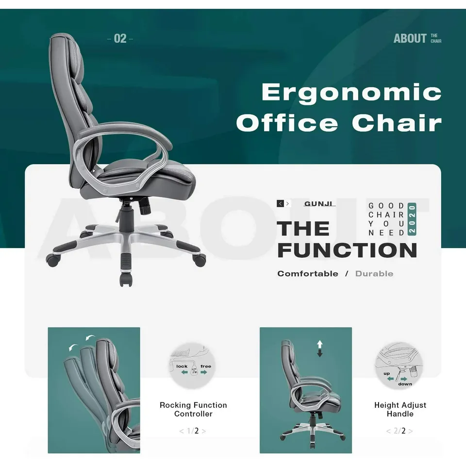 homall-office-leather-chair-b-rostuhl-schwarz-leder image 1