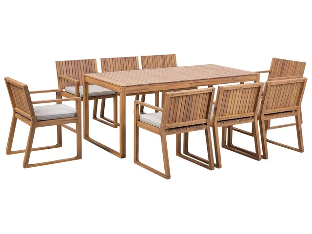 beliani-sassari-gartenset-akazienholz-hellbraun-taupe-8-sitzer image 1