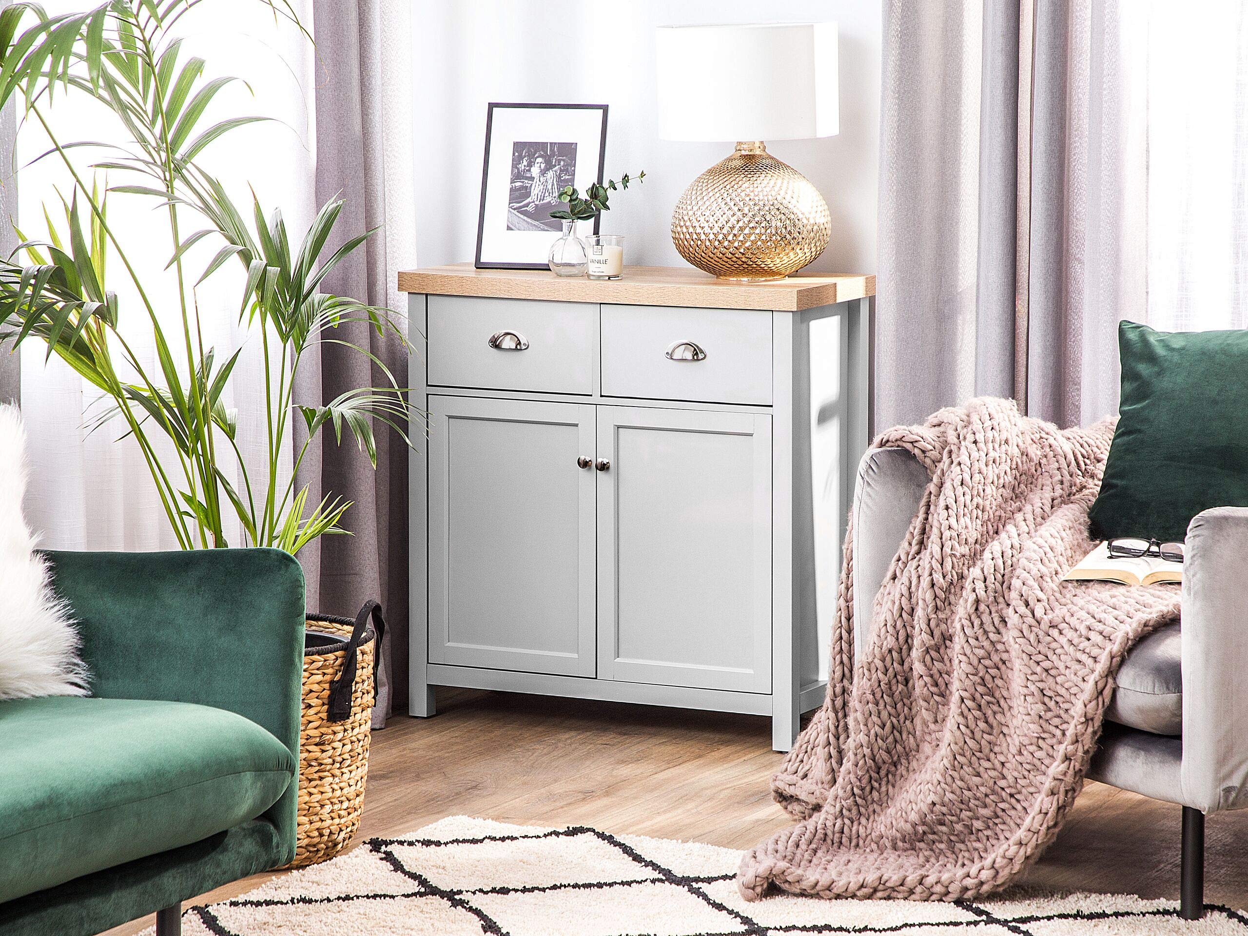 beliani-clio-sideboard-grau-kommode-2-schubladen-holz image 2