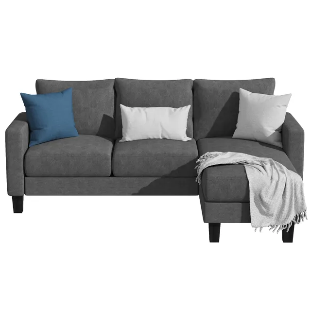 homall-sofa-ecksofa-l-form-leinencouch-grau image 1