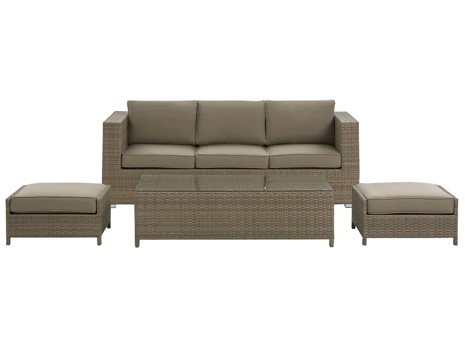 beliani-belluno-lounge-rattan-braun-5-personen-mit-glastisch image 1