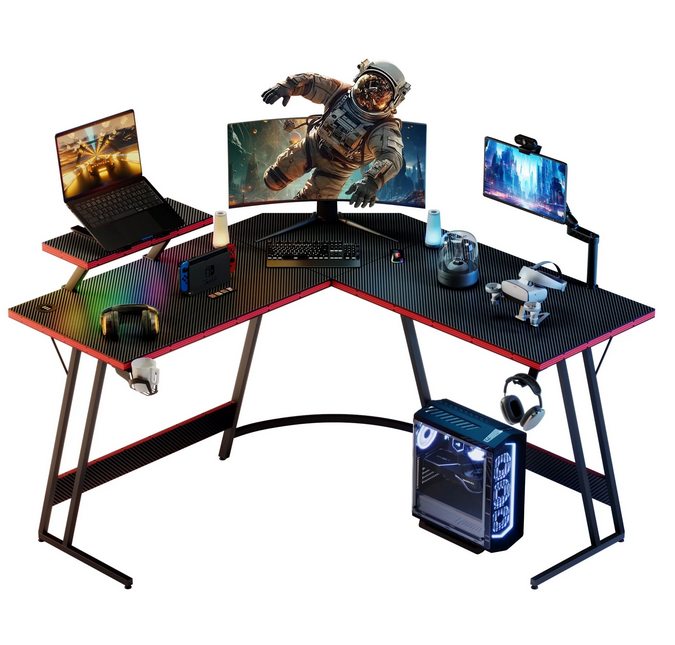 homall-gaming-desk-eckschreibtisch-schwarz-51-2-zoll-led image 1
