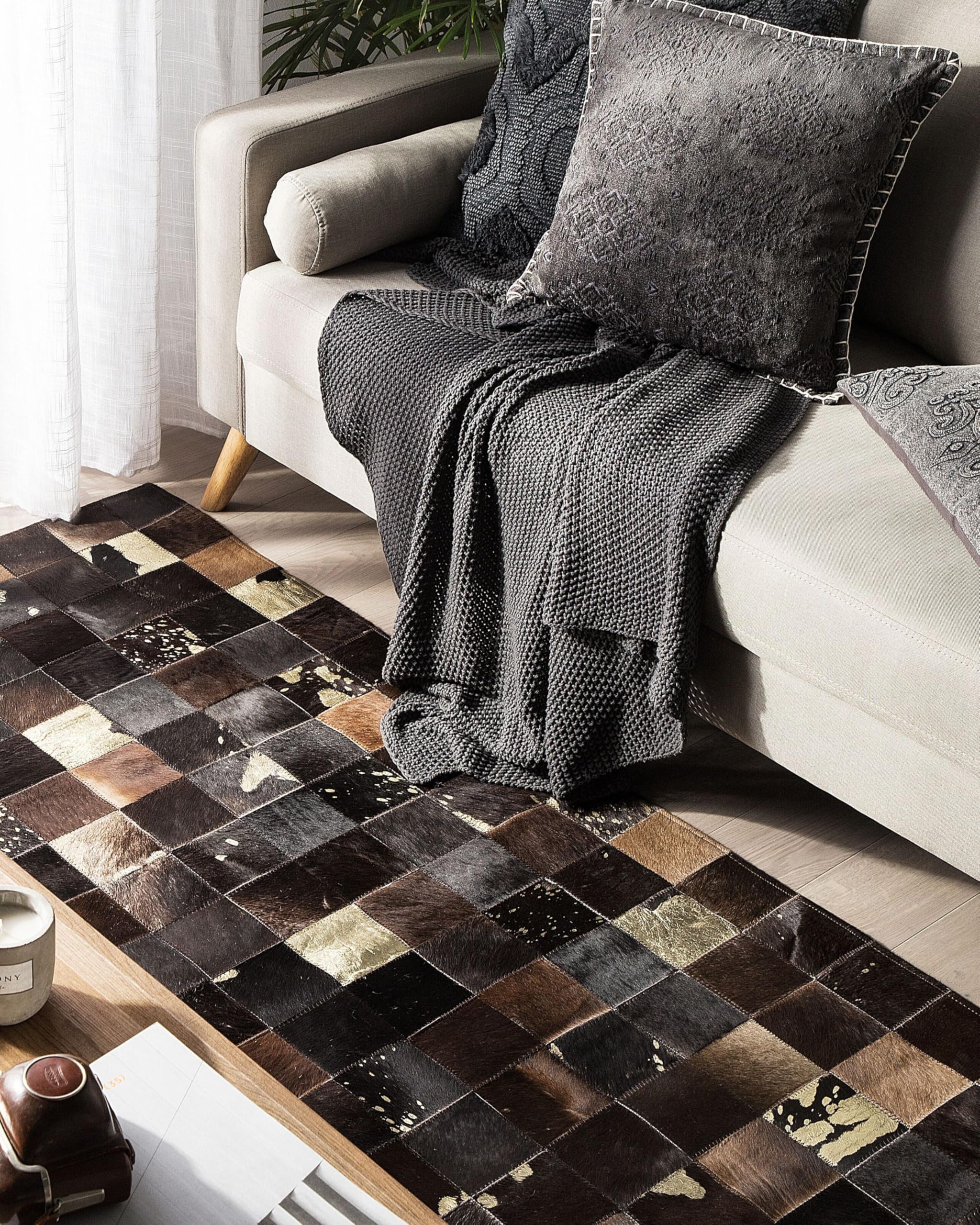 beliani-bandirma-lederteppich-patchwork-braun-gold-140x200 image 2