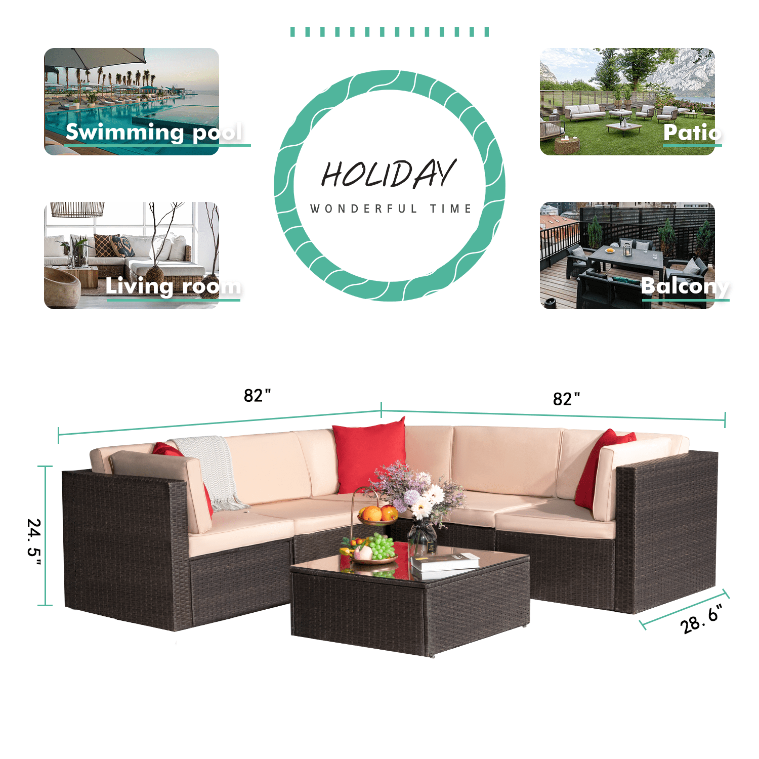 homall-patio-furniture-rattan-lounge-set-6-teilig-beige image 3
