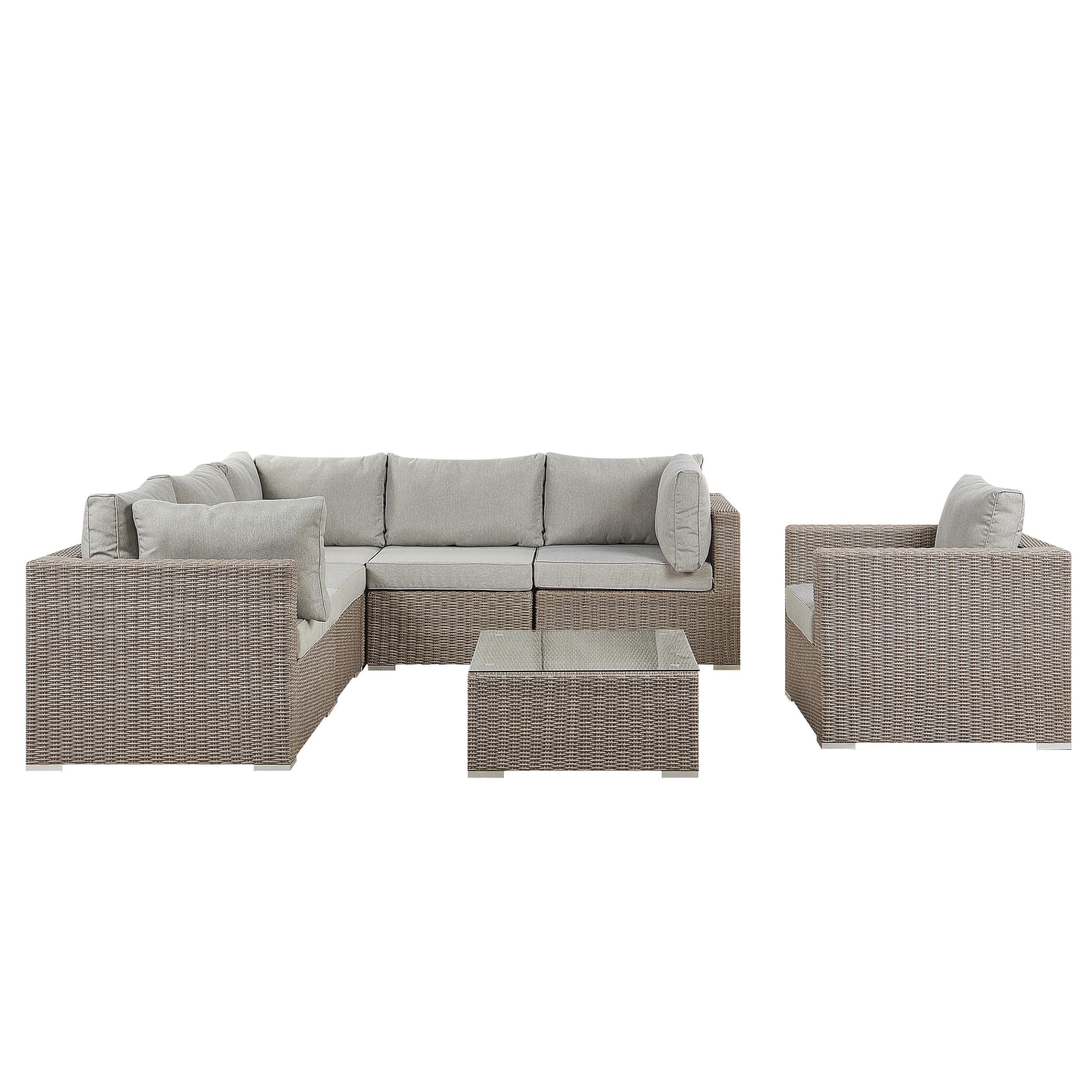 beliani-contare-lounge-set-6-sitzer-polyrattan-taupe-links-grau image 4