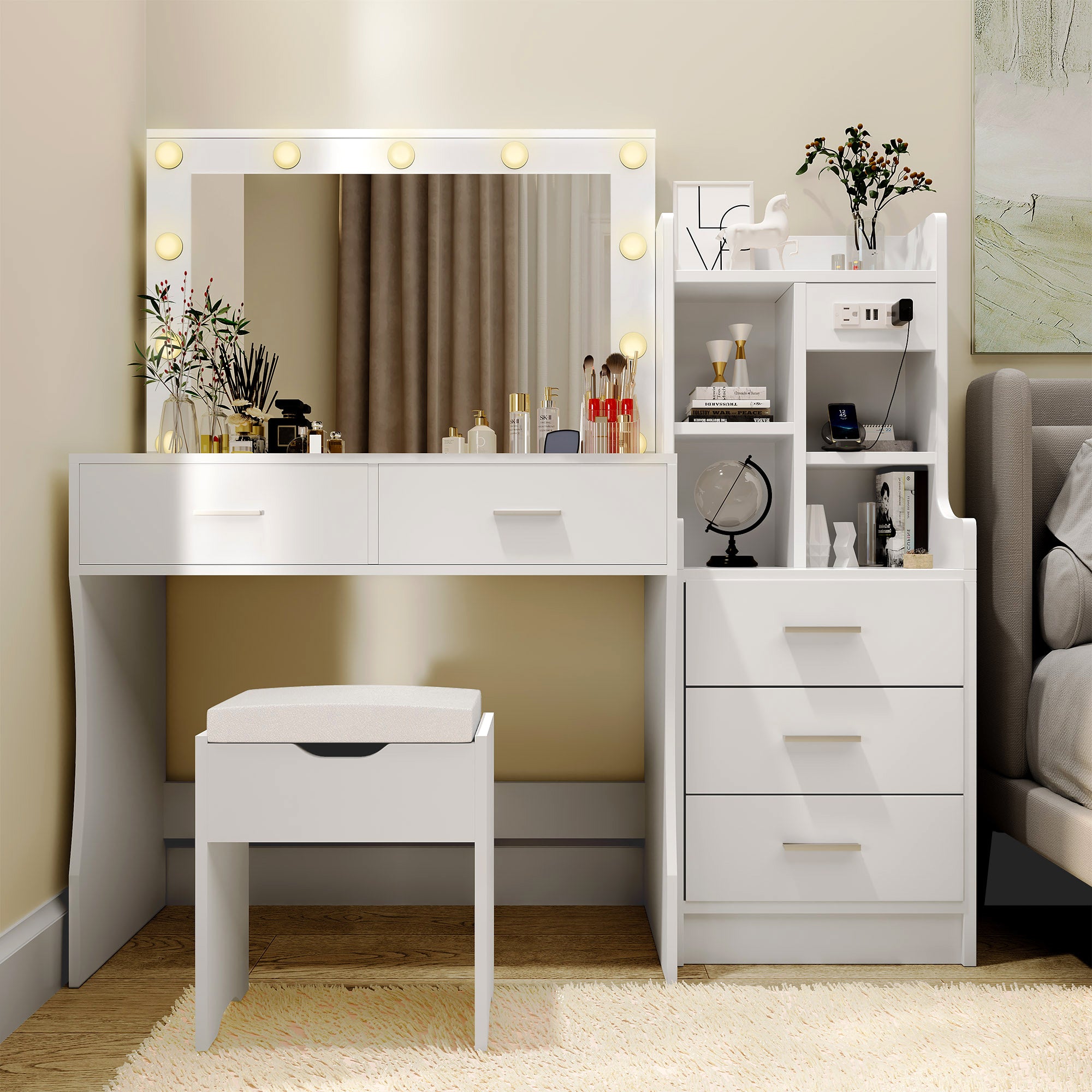 homall-bedroom-schminktisch-set-wei-mit-nachtisch-usb image 3