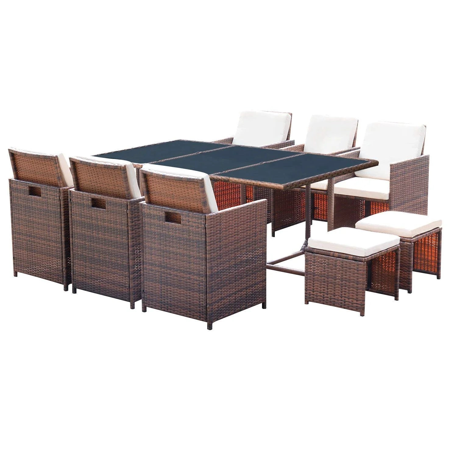 homall-rattan-sitzgruppe-braun-beige-mit-glastisch-hocker image 3