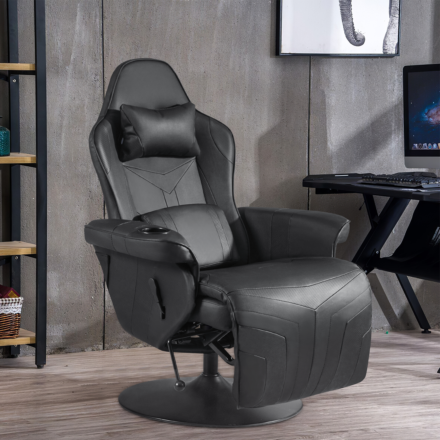 homall-gaming-recliner-sessel-kunstleder-schwarz-mit-fu-teil image 2