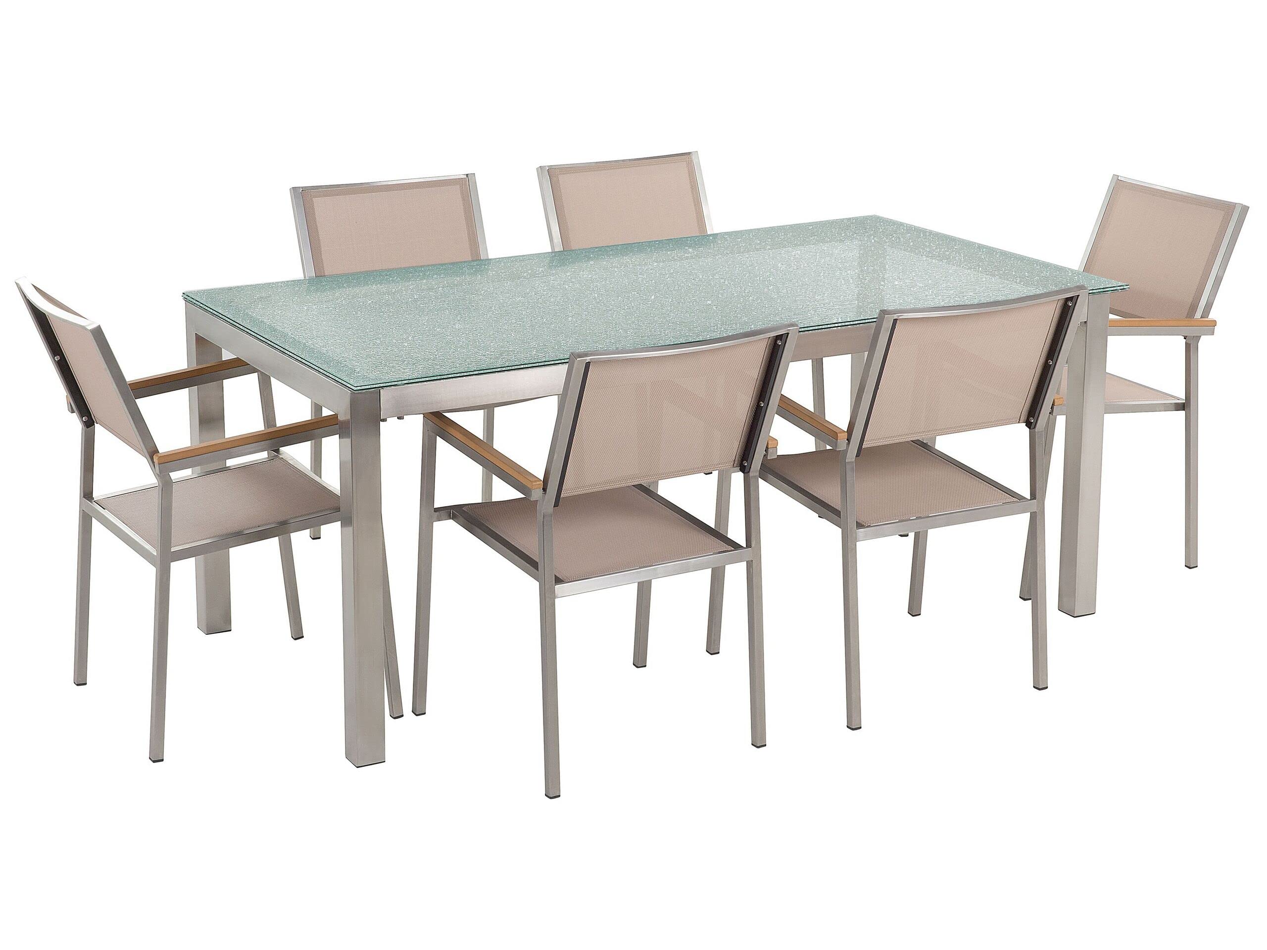 beliani-grosseto-set-180-cm-glas-crushed-ice-mit-6-st-hlen-beige image 1