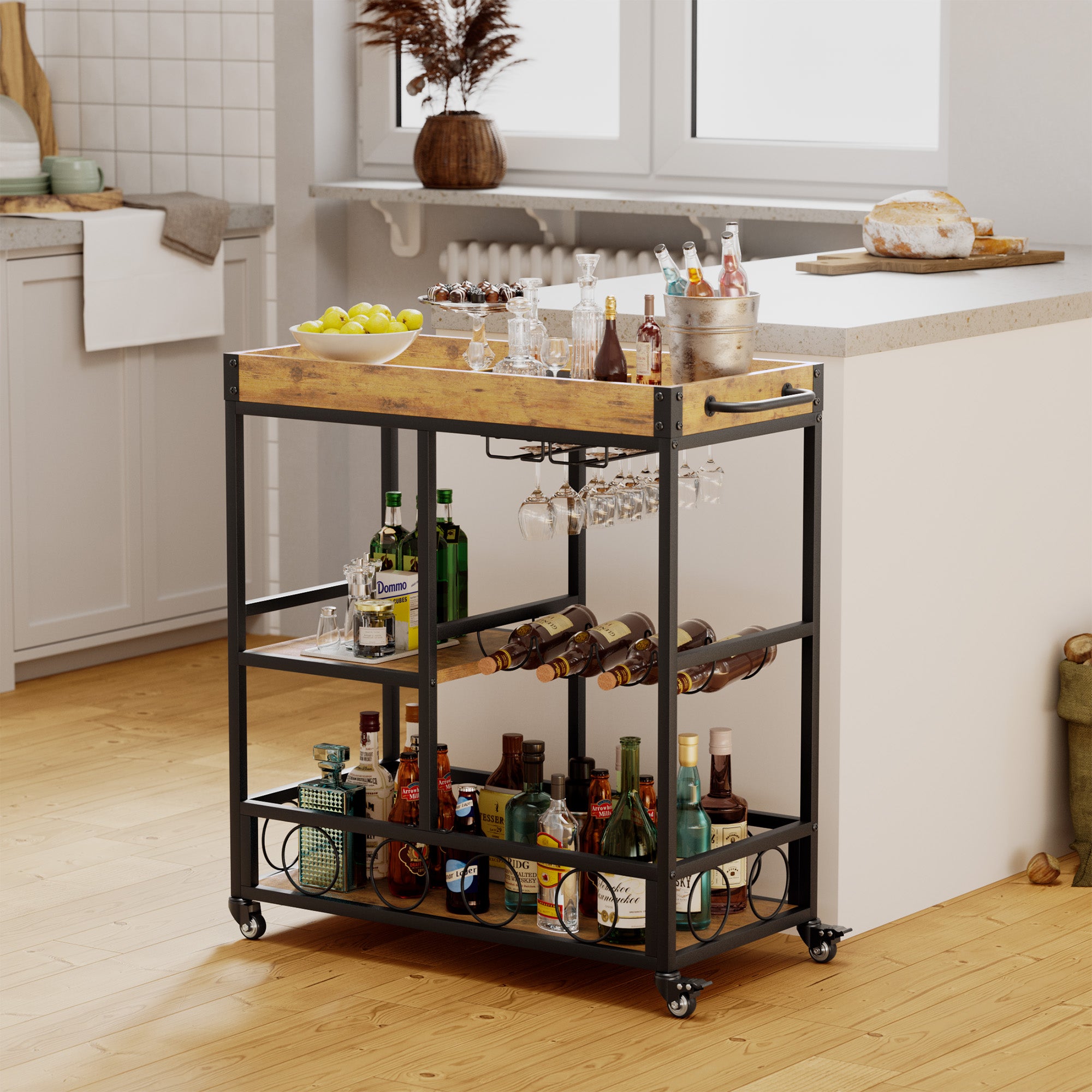 homall-shelf-servierwagen-3-etagen-barwagen-schwarz-holz image 7