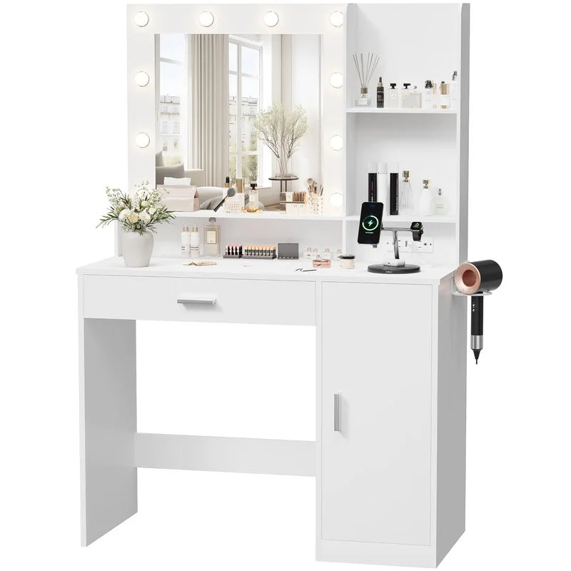 homall-bedroom-schminktisch-wei-mit-licht-spiegel-schrank image 8