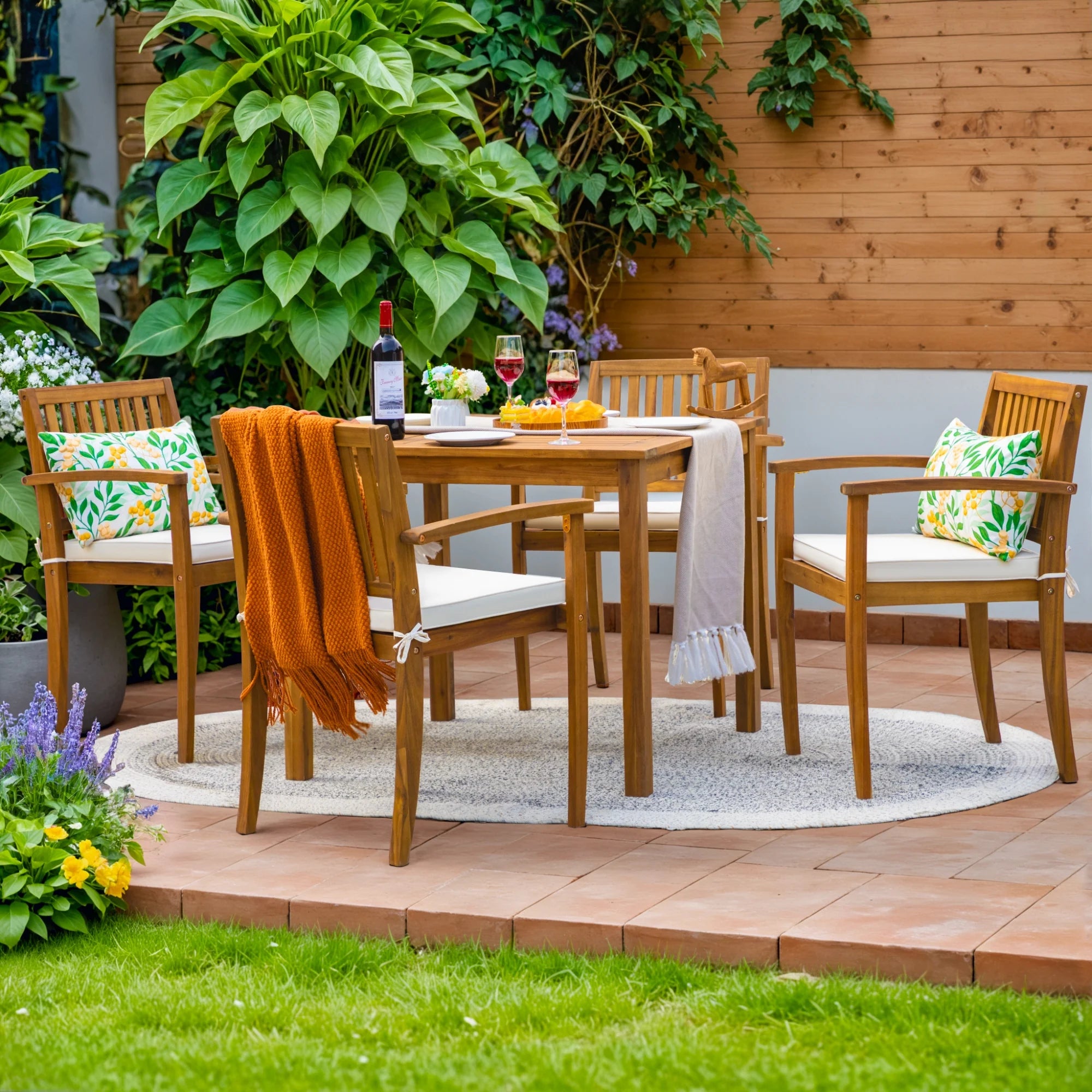 homall-patio-furniture-essgruppe-akazie-5-tlg-90cm-burlywood image 2