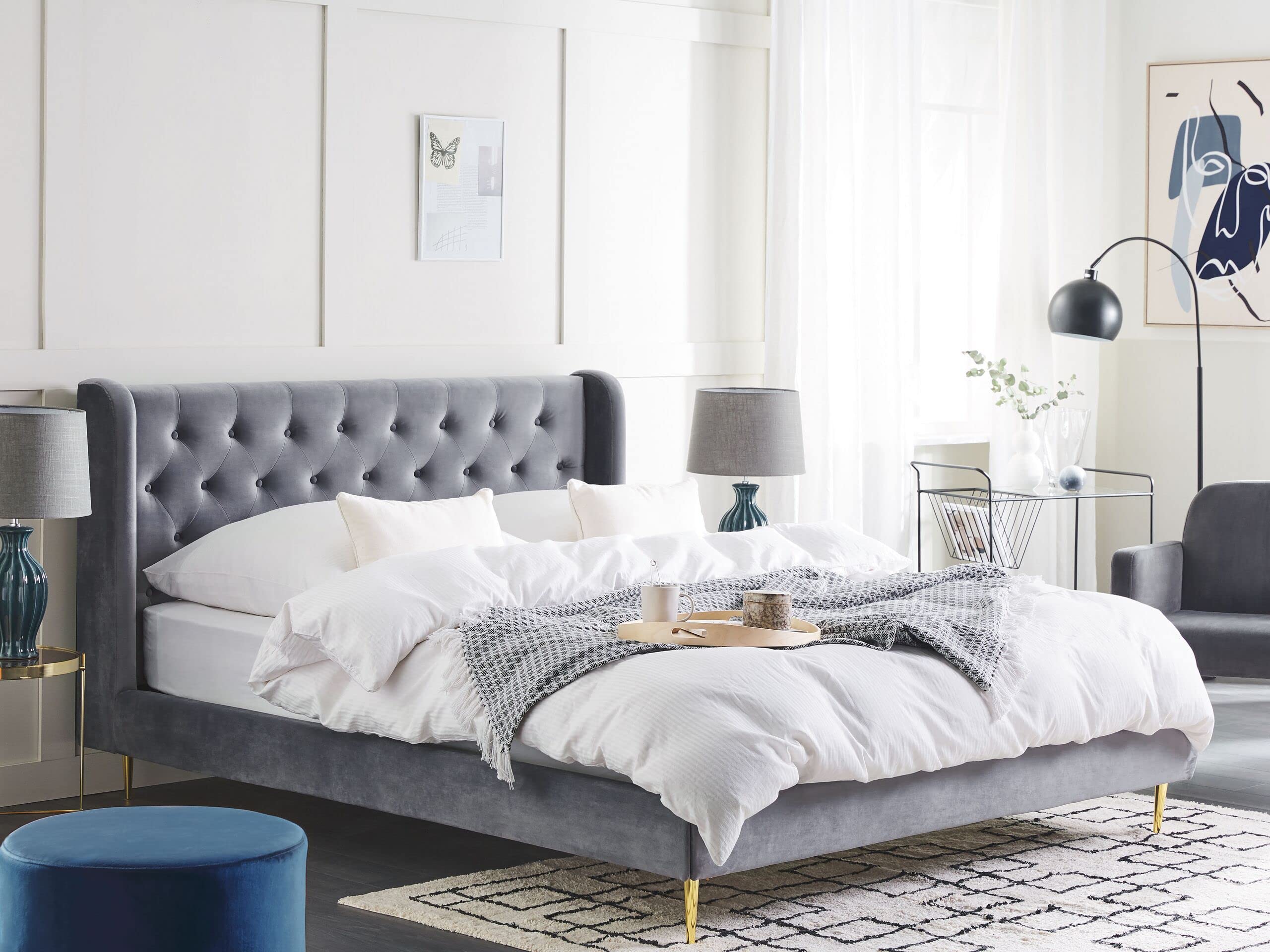 beliani-forbach-doppelbett-samt-grau-160x200-kopfteil image 2