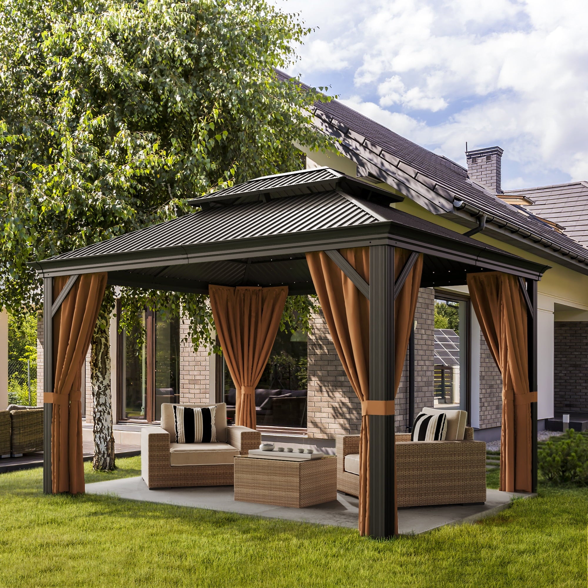 homall-patio-pavillon-3x3-6m-stahldach-mit-vorhang-netz image 2