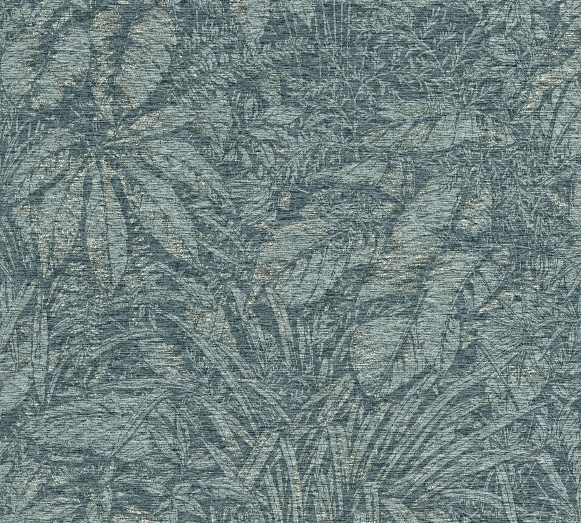 livingwalls-palmenblatt-vliestapete-blau-petrol-silber-10m image 1