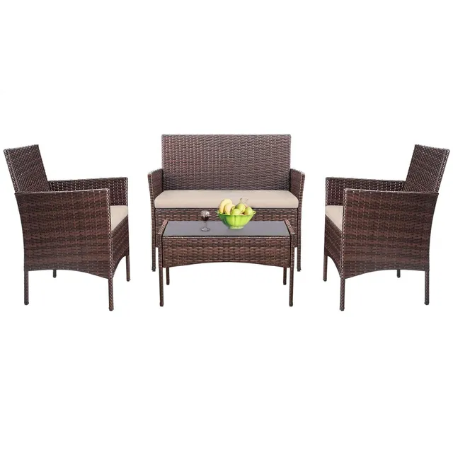 homall-patio-rattan-lounge-set-beige-4-teilig-mit-kissen image 1