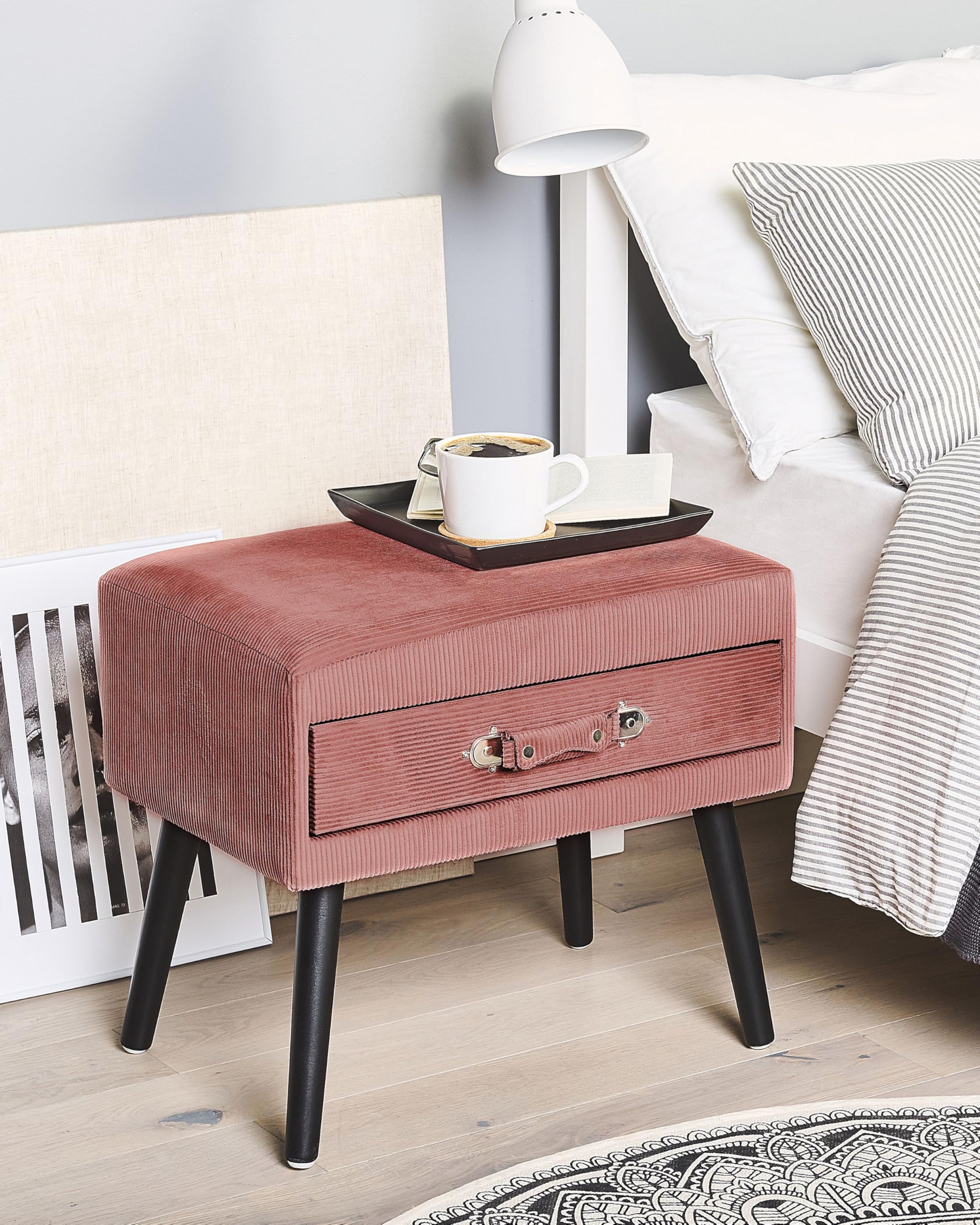 beliani-eurostar-nachttisch-rosa-samt-1-schublade-koffer-optik image 2