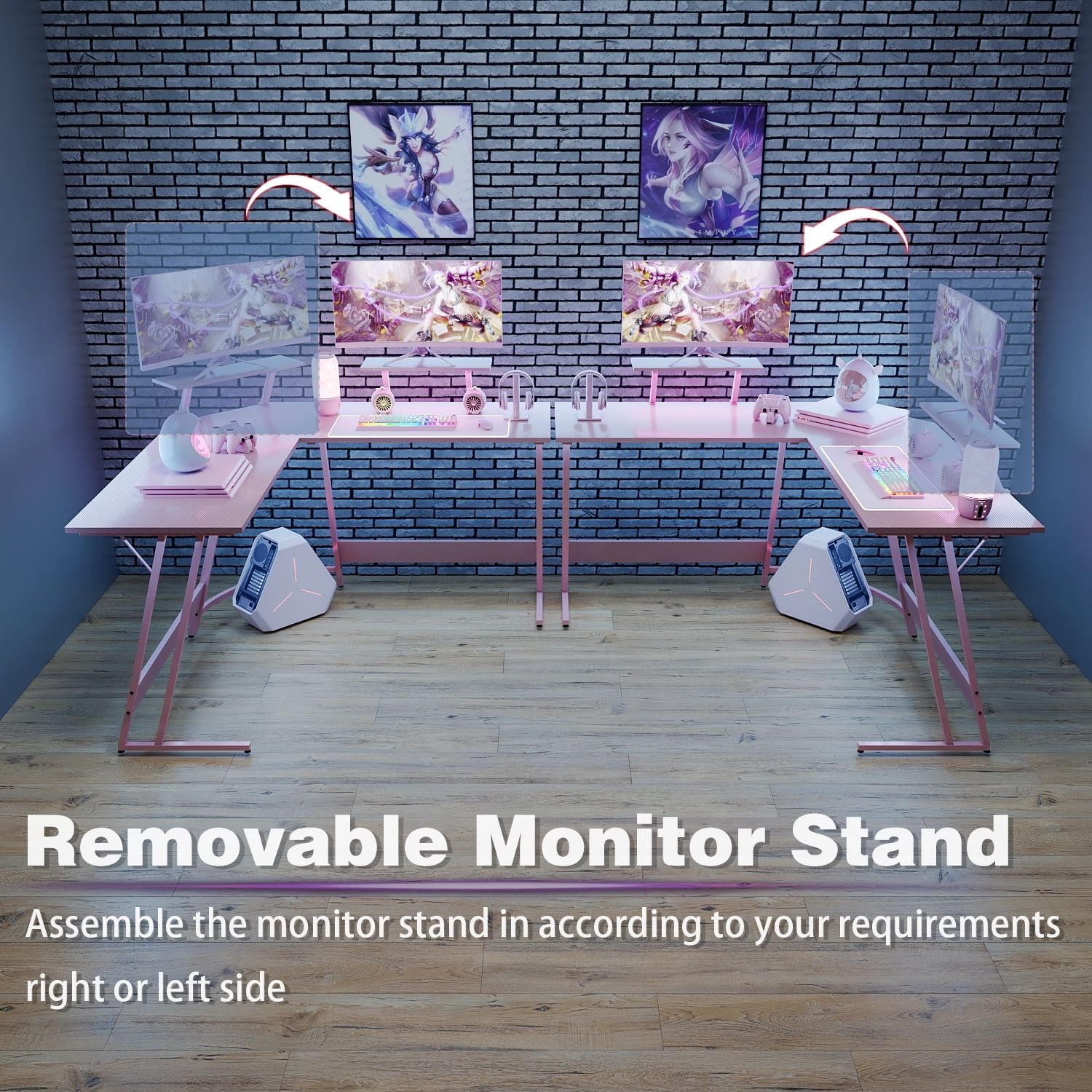 homall-gaming-desk-eckschreibtisch-rosa-51-zoll-mit-aufsatz image 6