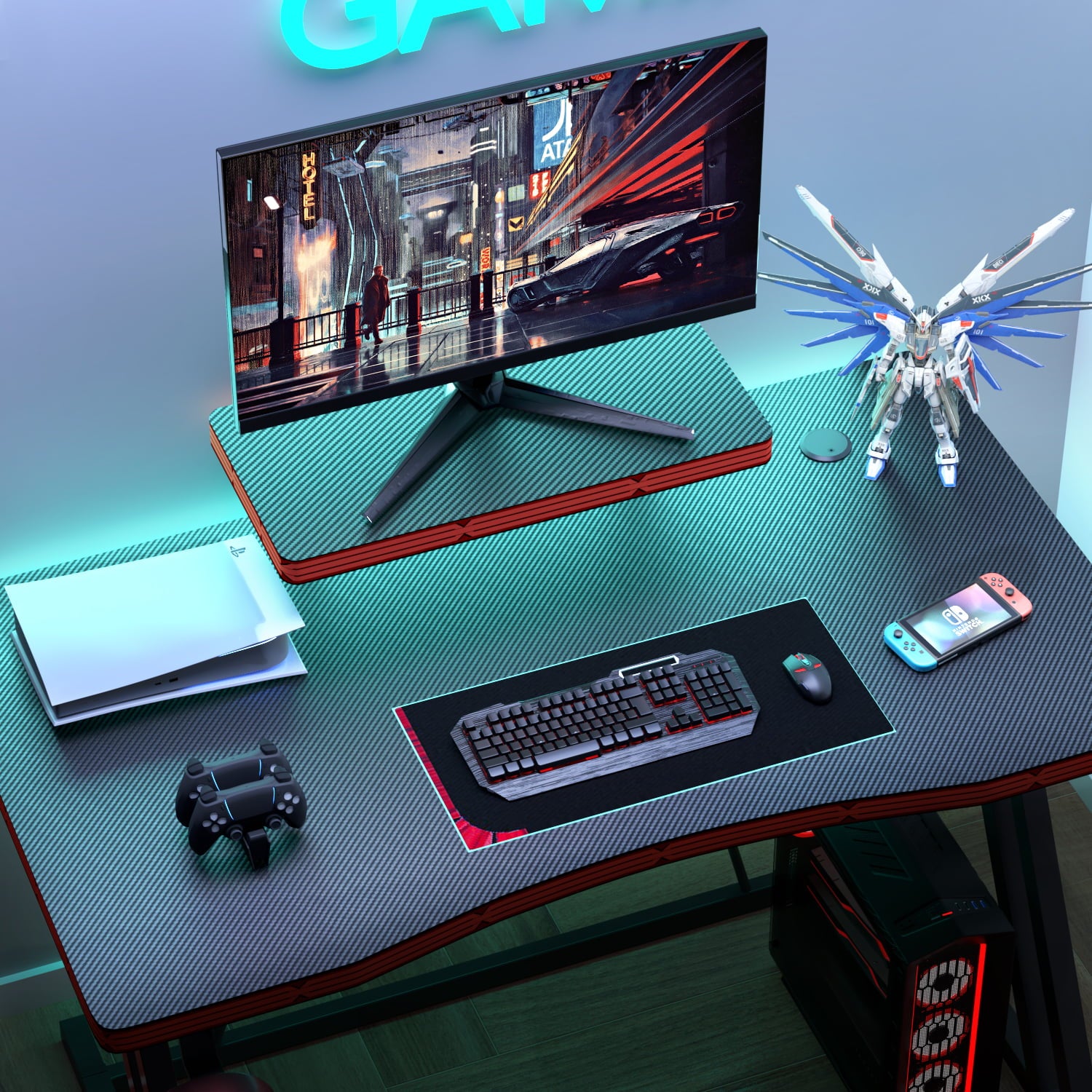 homall-gaming-desk-schreibtisch-120cm-carbon-schwarz-z-form image 4