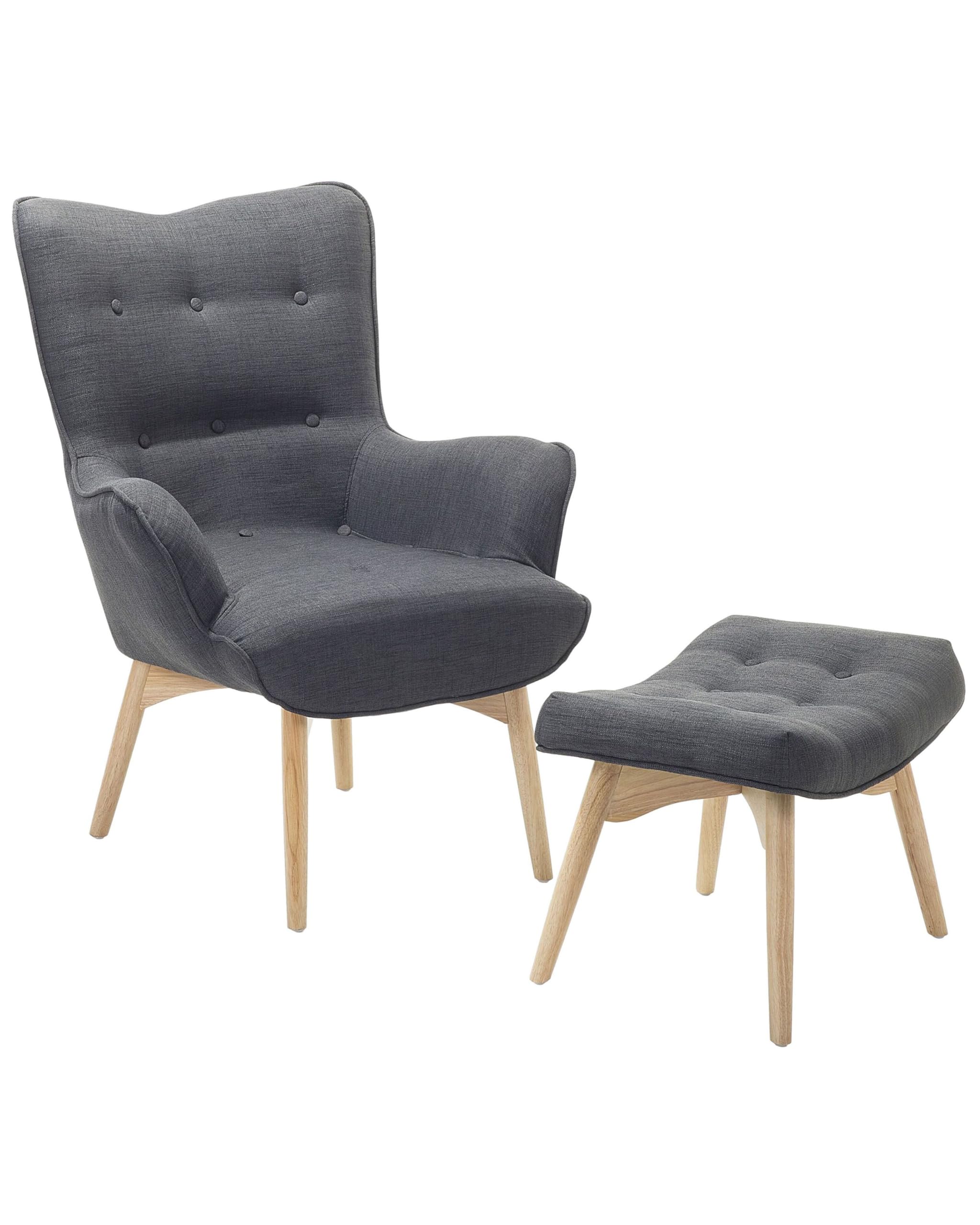 beliani-vejle-ohrensessel-mit-hocker-stoff-dunkelgrau-chesterfield image 1