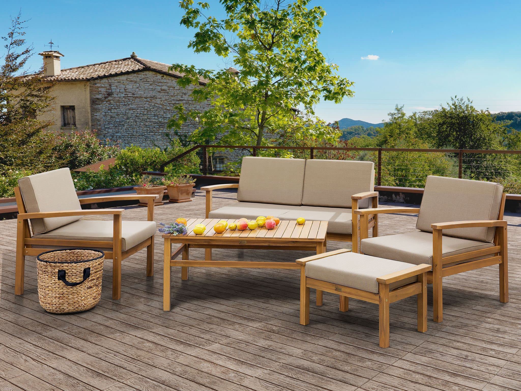 beliani-manila-lounge-set-hellbraun-taupe-5-teilig image 2