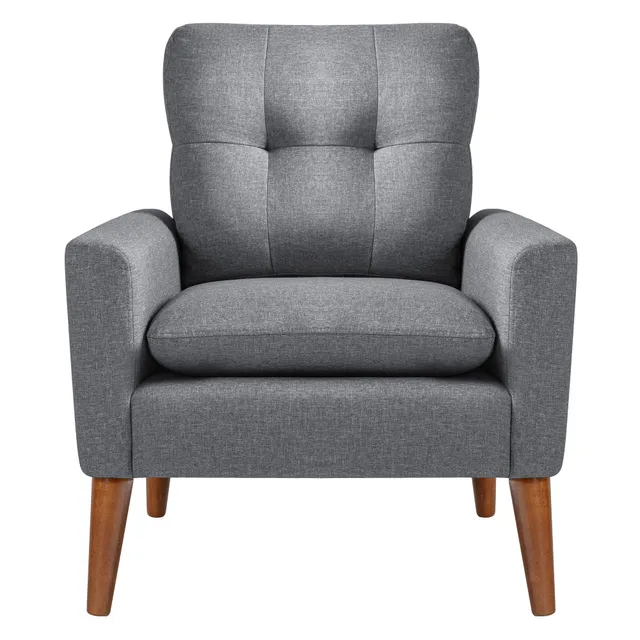 homall-accent-chair-polstersessel-stoff-grau-mit-holzbeinen image 1