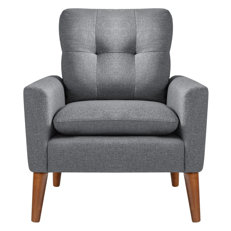 homall-accent-chair-polstersessel-stoff-grau-mit-holzbeinen image 1