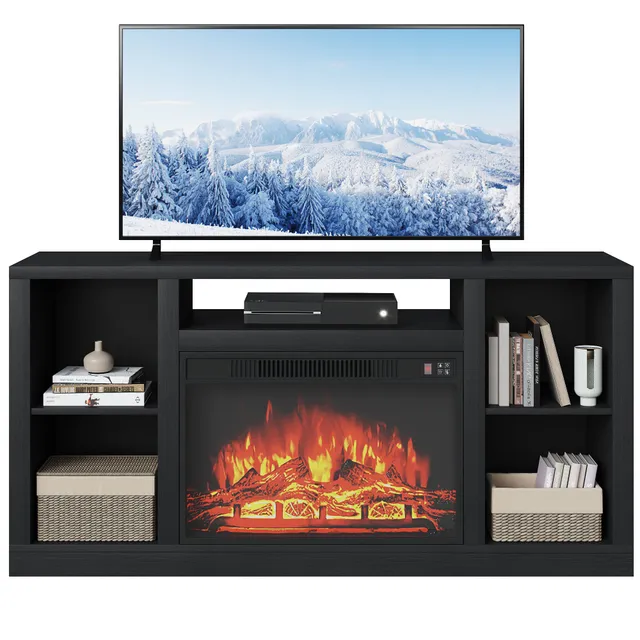 homall-tv-stand-58-zoll-mit-elektrokamin-schwarz image 1