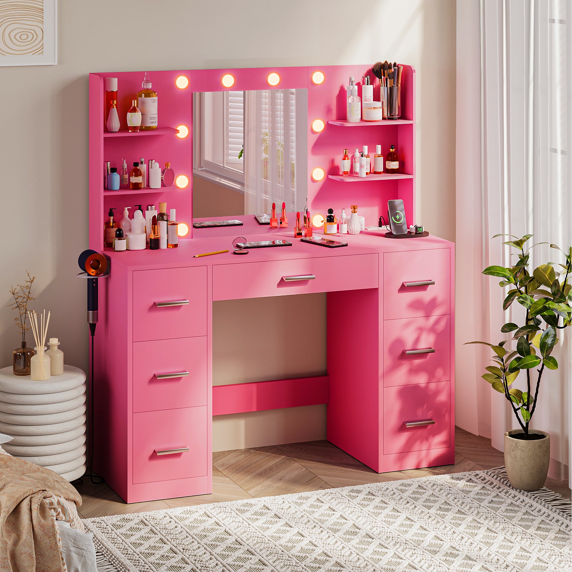 homall-bedroom-schminktisch-wei-led-spiegel-7-schubladen image 3