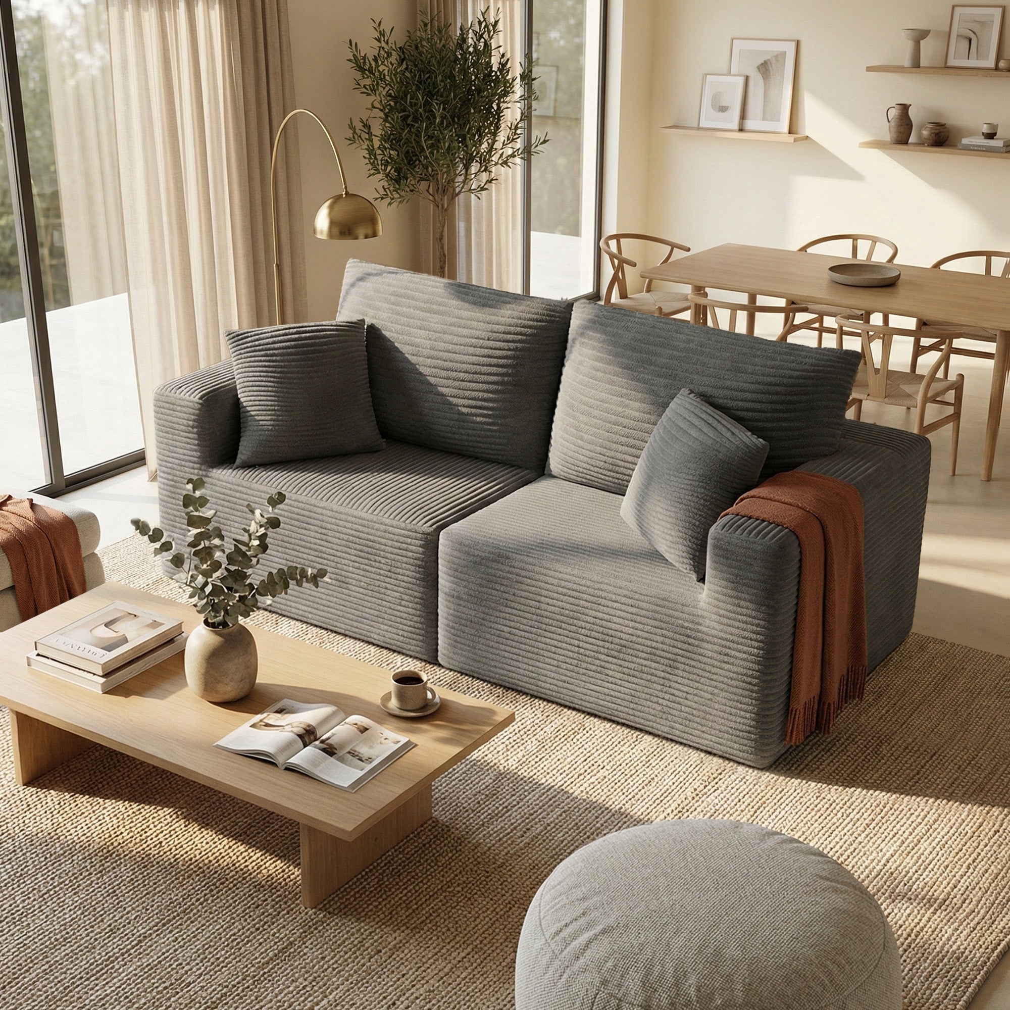 homall-sofa-modulare-couch-grau-3-sitzer-cord image 2