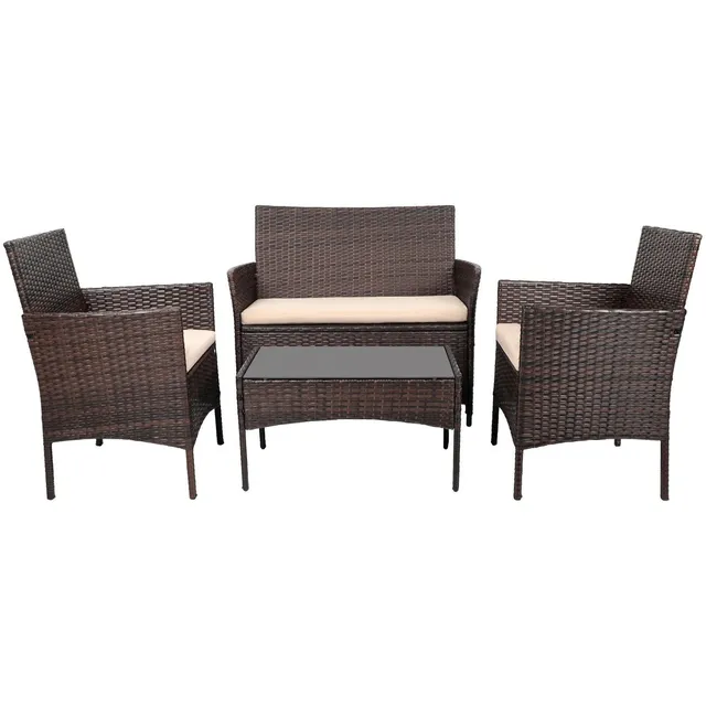 homall-patio-set-rattan-lounge-4-tlg-braun-mit-glastisch image 1