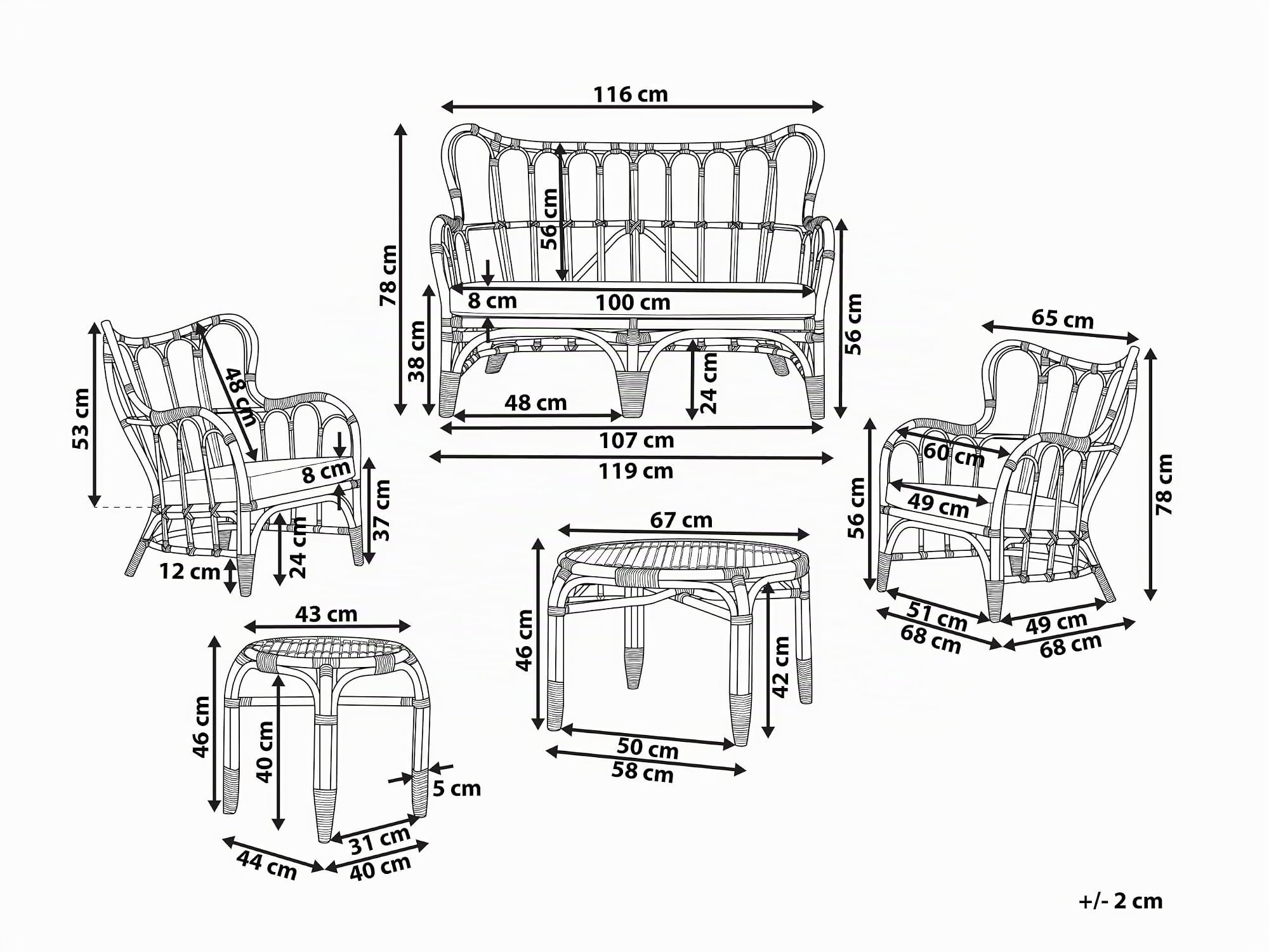 beliani-brindisi-lounge-set-rattan-beige-sofa-sessel-tisch-4-sitzer image 3