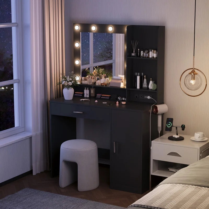 homall-bedroom-schminktisch-wei-mit-licht-spiegel-schrank image 3