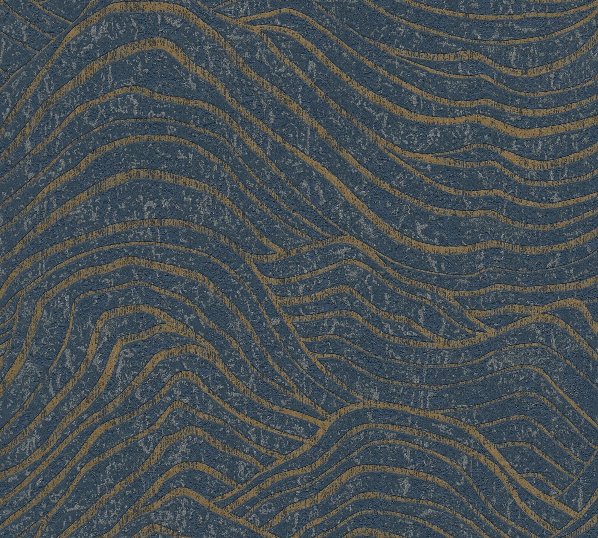 a-s-cr-ation-tapeten-wellen-vliestapete-dunkelblau-gold-10m image 2