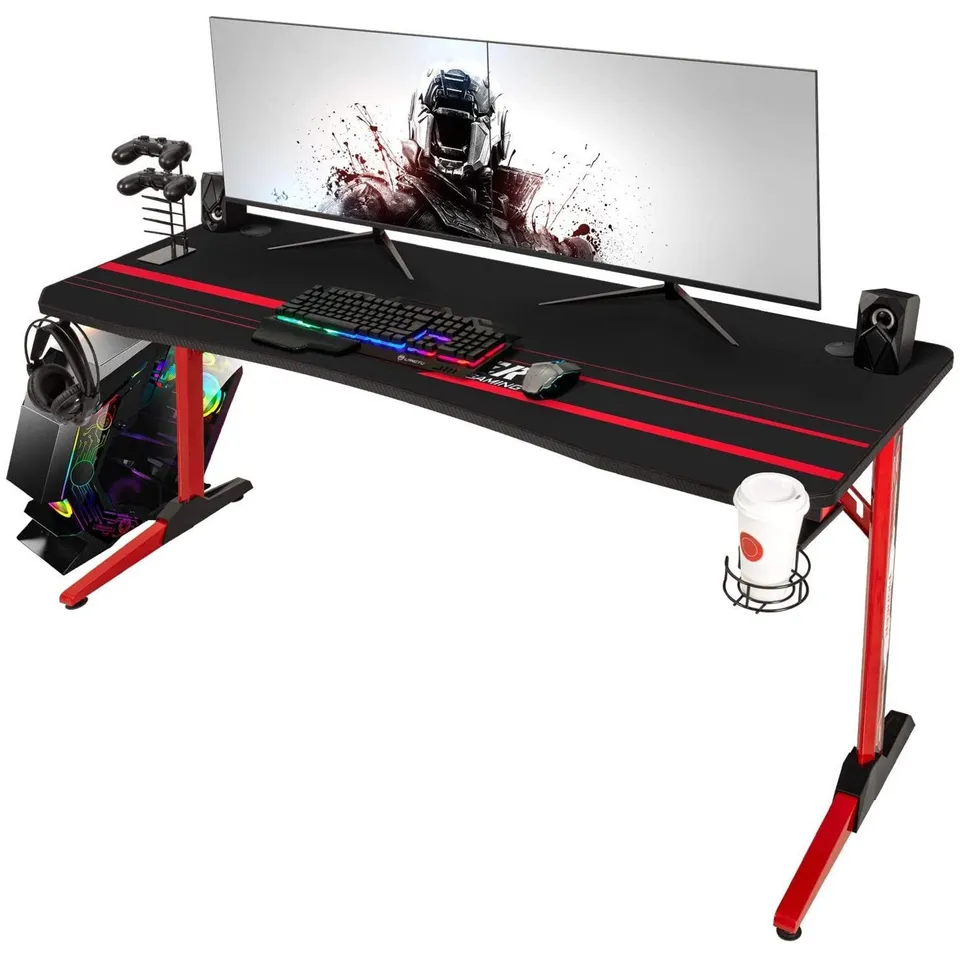 homall-gaming-desk-schreibtisch-schwarz-140-cm-t-form image 1