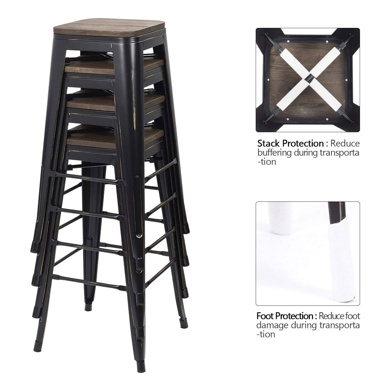 homall-metal-barhocker-4er-set-76-cm-schwarz-holz-industrial image 5
