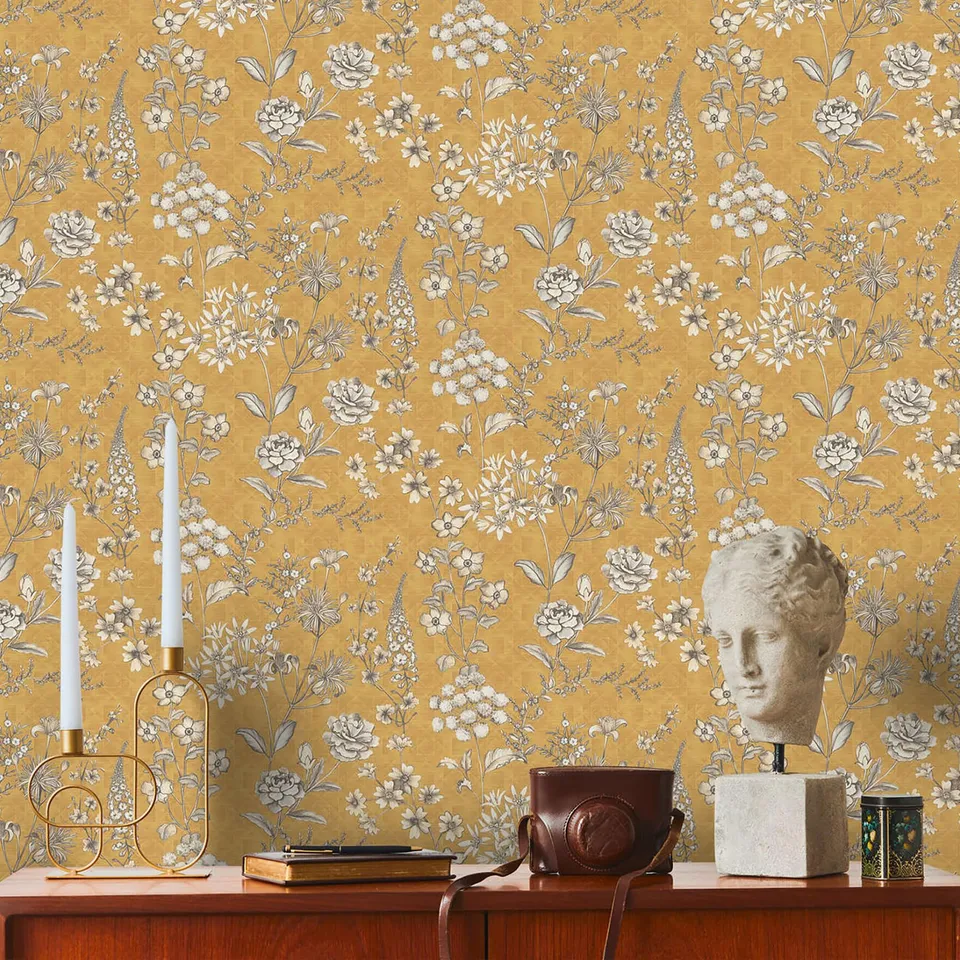 livingwalls-travel-styles-tapete-gelb-wei-floral-10-05m image 1
