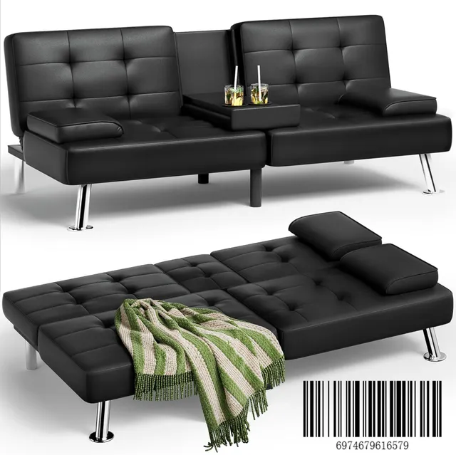 homall-recliner-futon-schlafsofa-schwarz-kunstleder-3in1 image 1