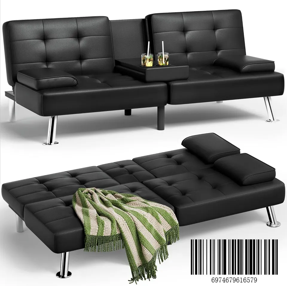 homall-recliner-futon-schlafsofa-schwarz-kunstleder-3in1 image 1