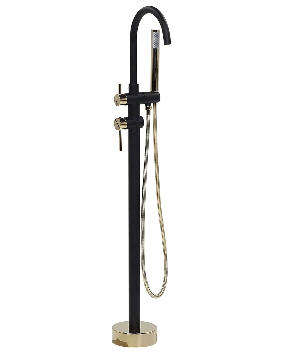 beliani-badewannenarmatur-freistehend-schwarz-gold-messing image 1