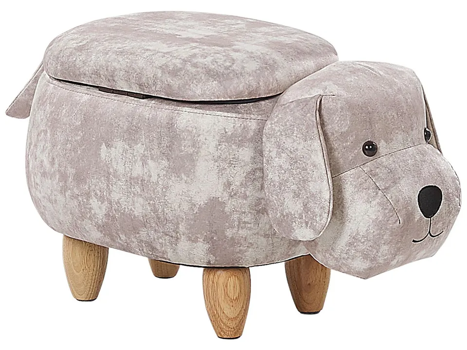 beliani-doggy-kinder-hocker-hund-beige-samt-mit-stauraum image 1