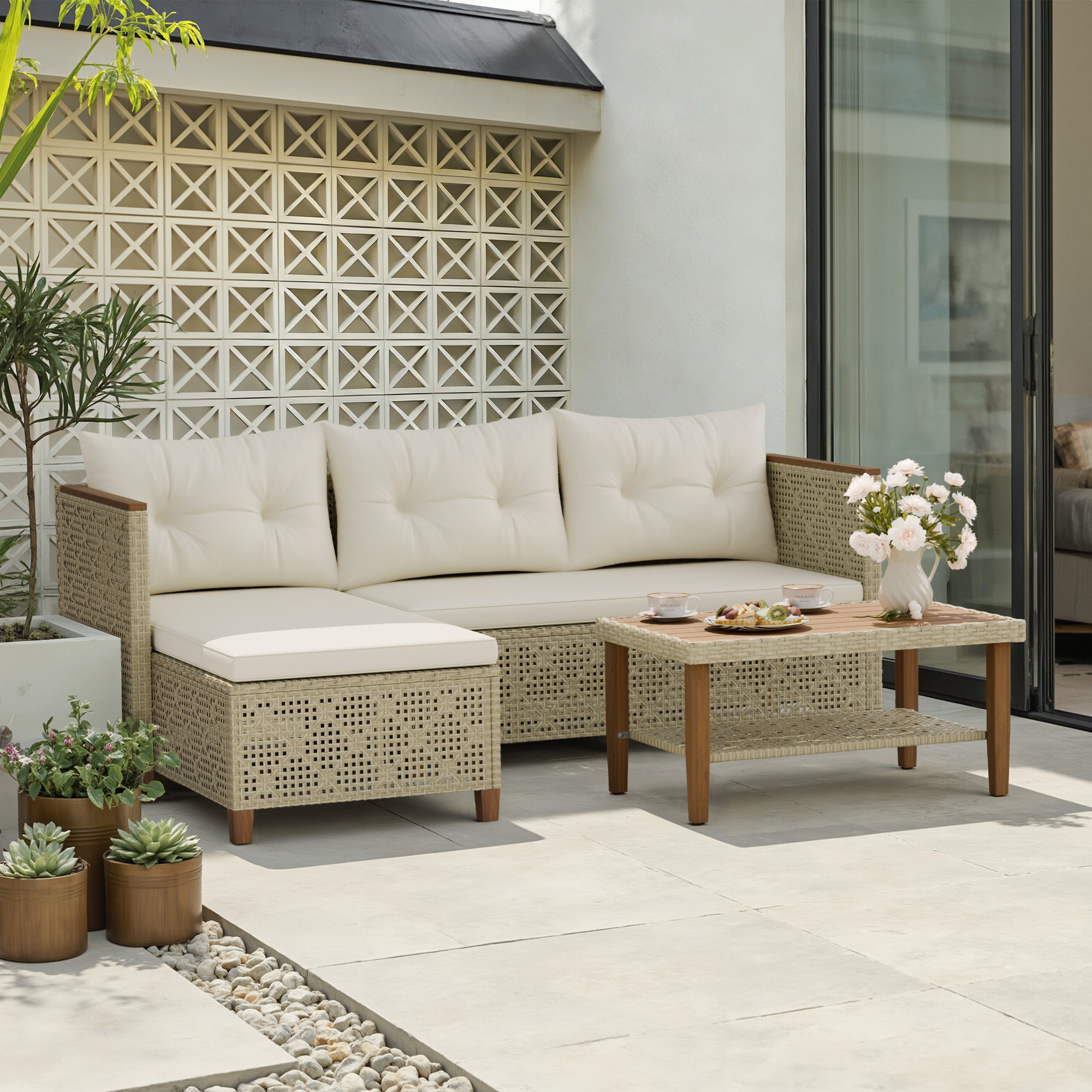 homall-patio-furniture-loungeset-3tlg-beige-rattan-l-form image 3
