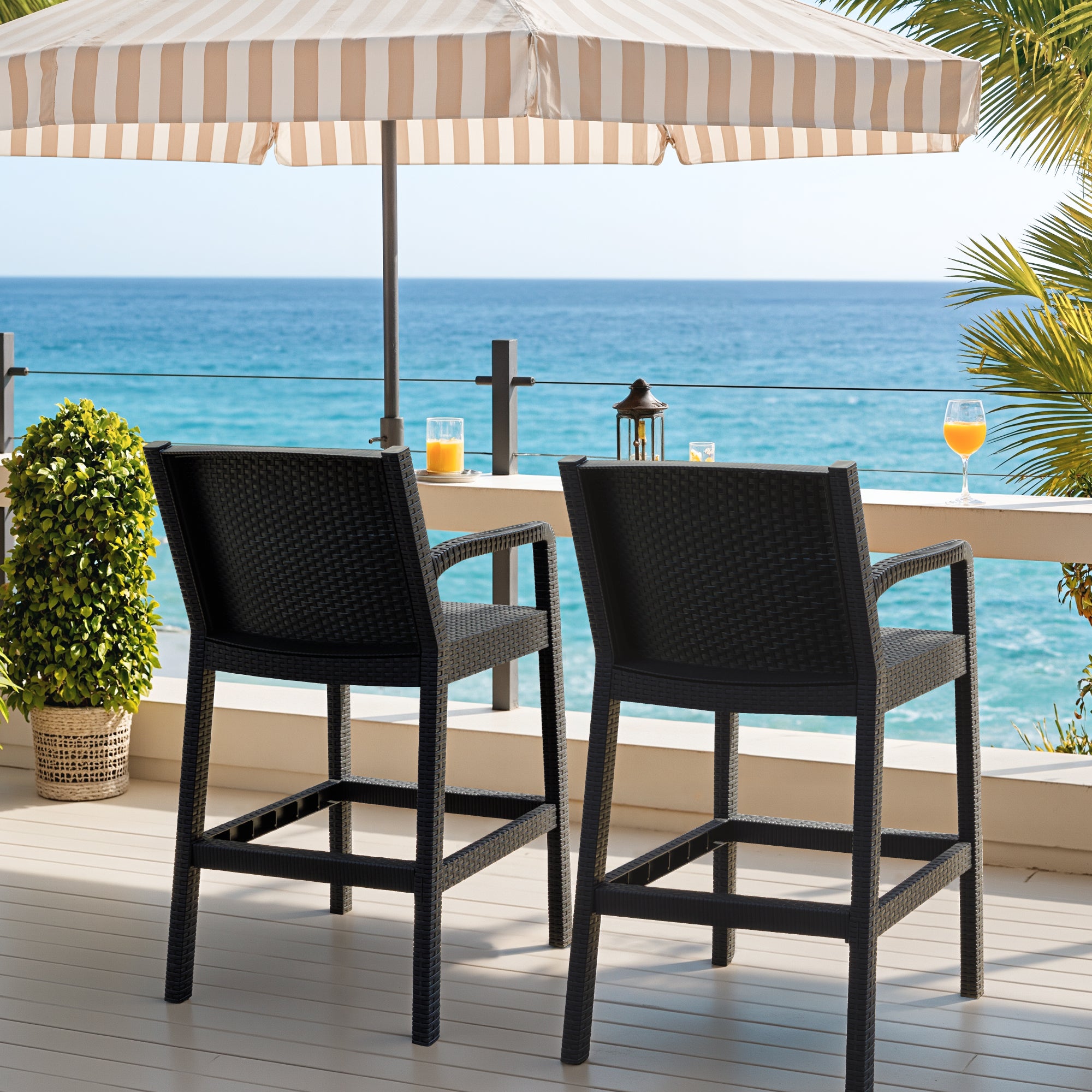 homall-bar-stool-outdoor-barhocker-2er-set-schwarz-rattan image 2