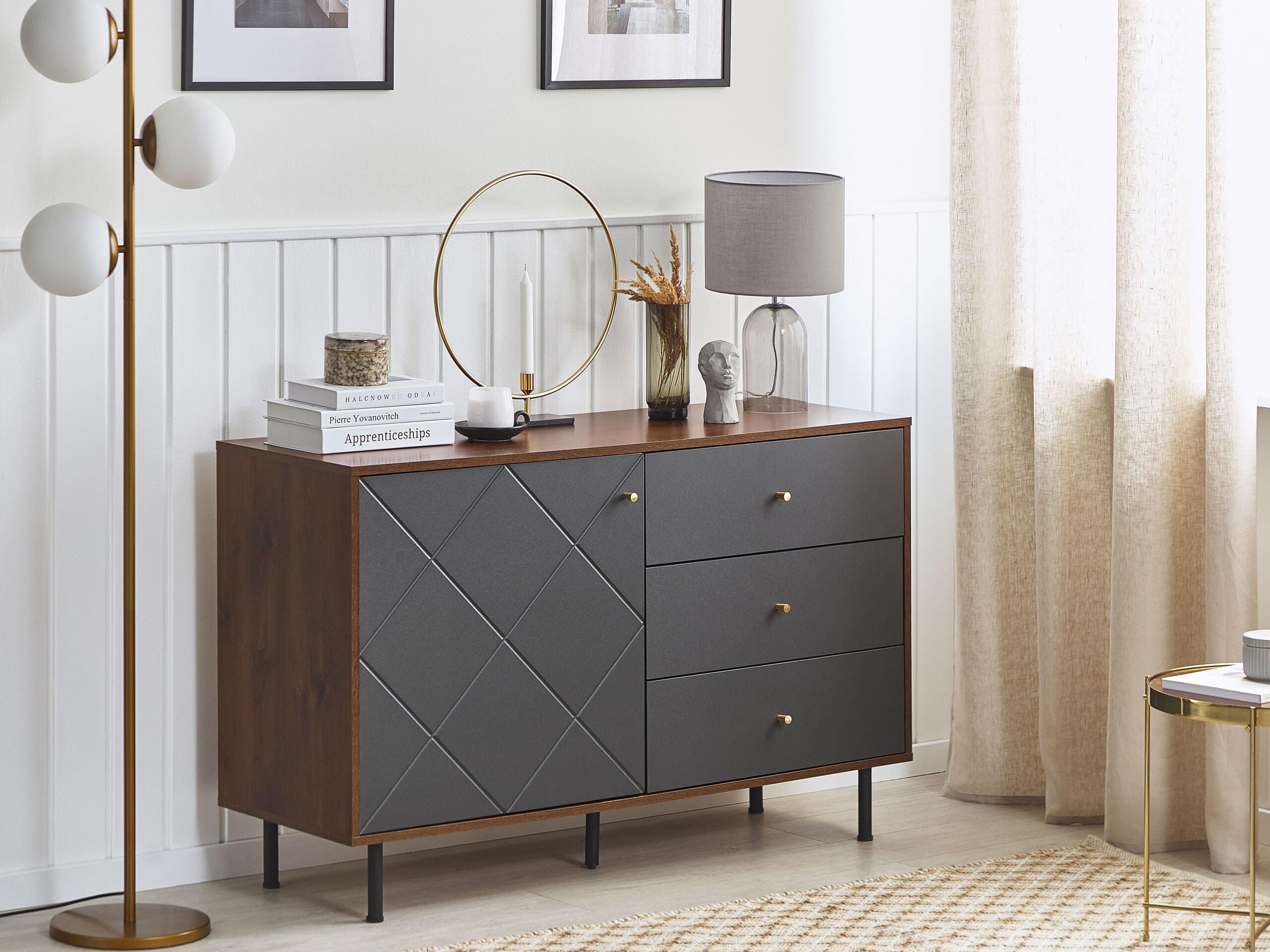 beliani-palmer-sideboard-grau-holz-120-cm-3-schubladen image 2