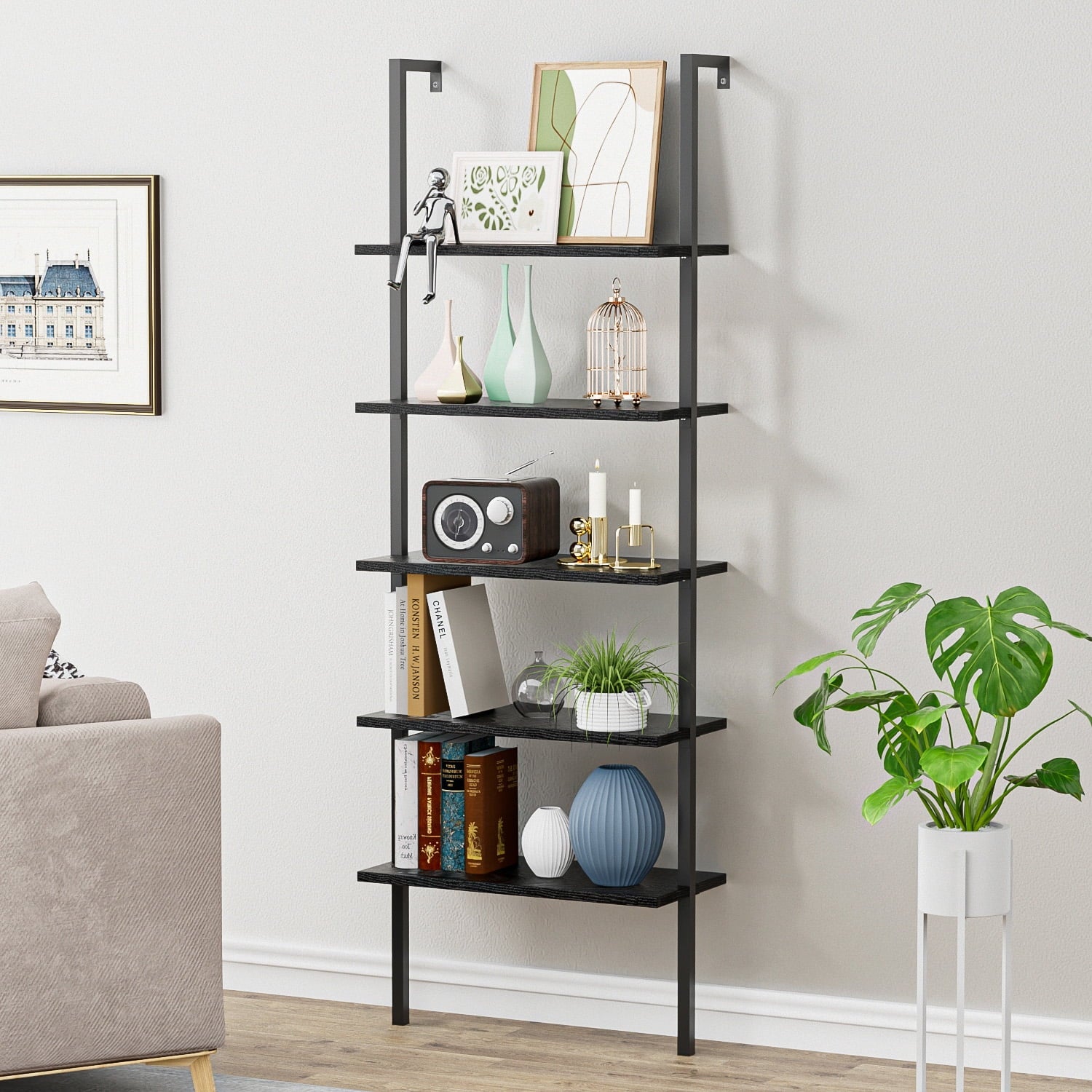 homall-bookcase-b-cherregal-5-ebenen-schwarz-183-cm image 3