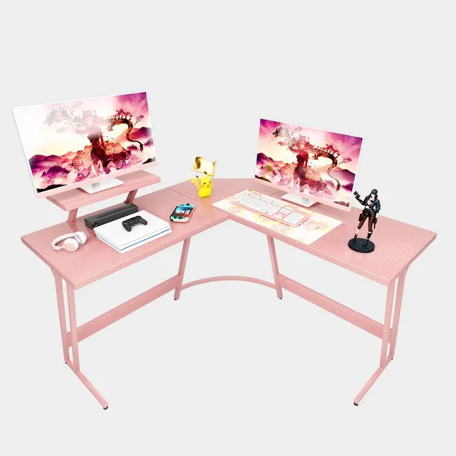 homall-gaming-desk-eckschreibtisch-l-form-pink-mit-monitorst-nder image 1